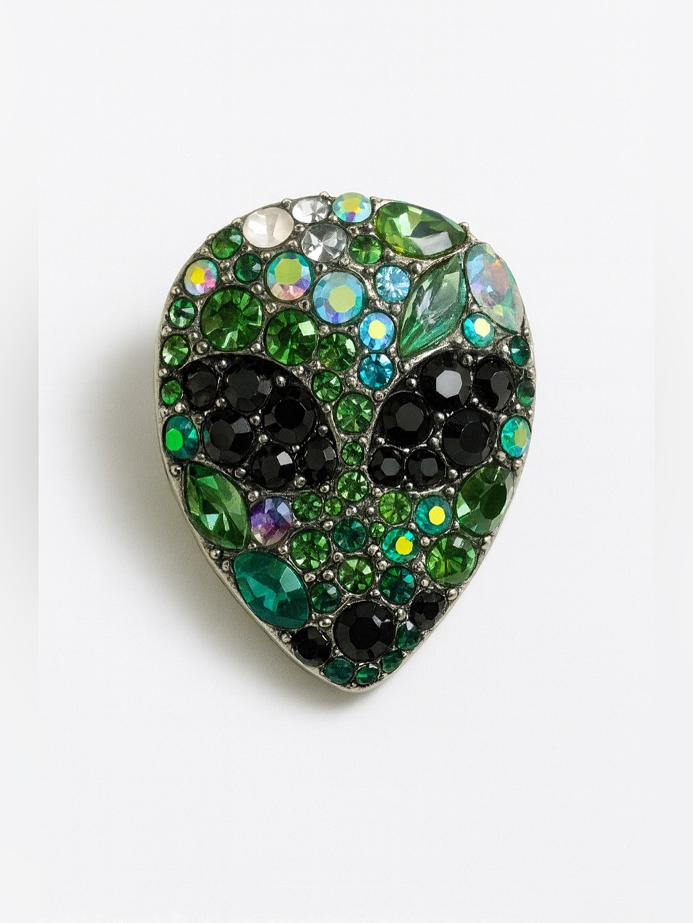 Green Crystal Alien Face Brooch - Women Jewelry